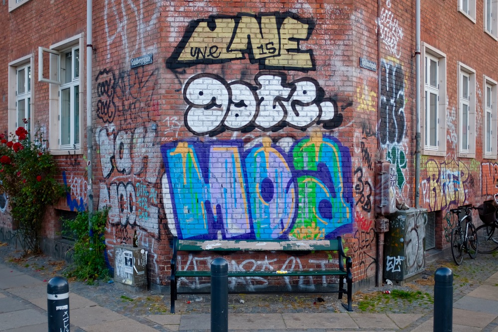 Street corner with graffiti in Nørrebro.