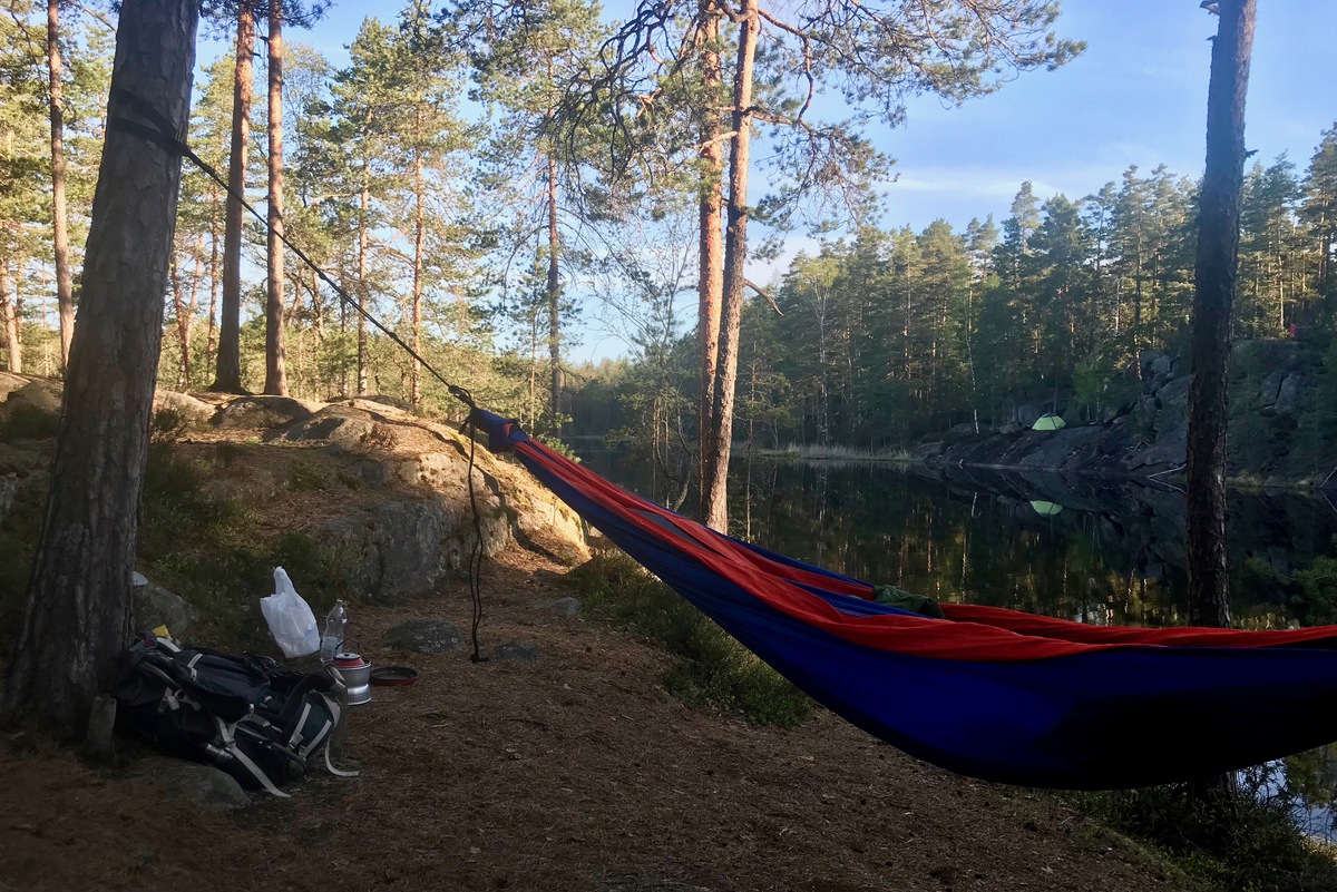 My hammock by the lake. The cliff on the other side of lake is great for broadcasting your opinions to all the campers.